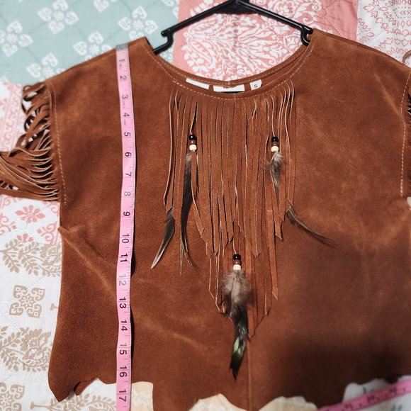 Vintage HB Leather Halter Western Top Feather Fringe Beads Made in USA - Picture 9 of 10